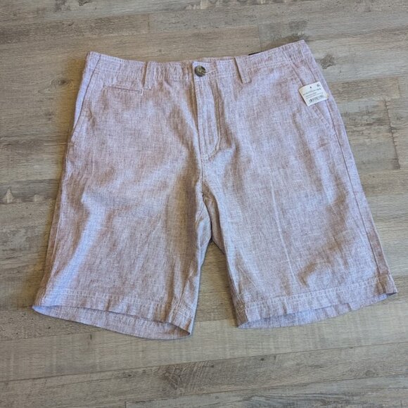 14th & Union Men’s Slim Fit Linen Blend Shorts – Size 32 – Burgundy Brick/White - Picture 1 of 6